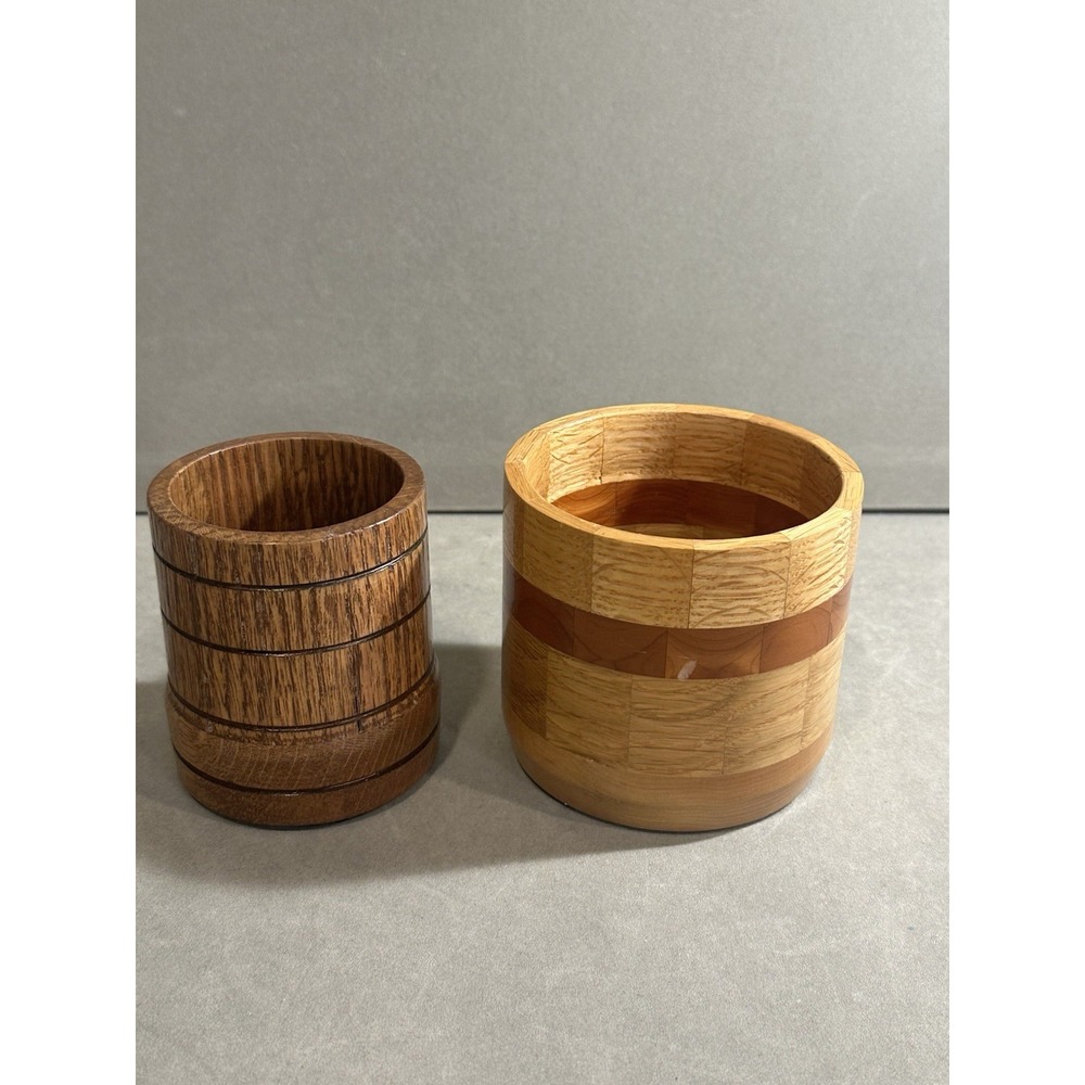 Vintage Wooden Handmade Cups Lot Of 2‎